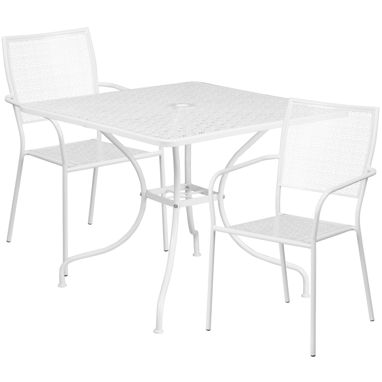Emma and Oliver Commercial Grade 35.5" Square Metal Garden Patio Table Set, 2 Square Back Chairs